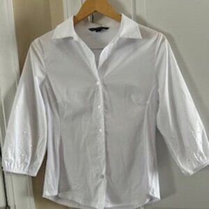 Women's Blouse Zac & Rachel Small White Beaded Sleeves Collared Neck